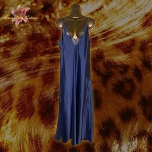 INC International Concepts Royal Blue Satin Lace Trim Maxi Slip Dress